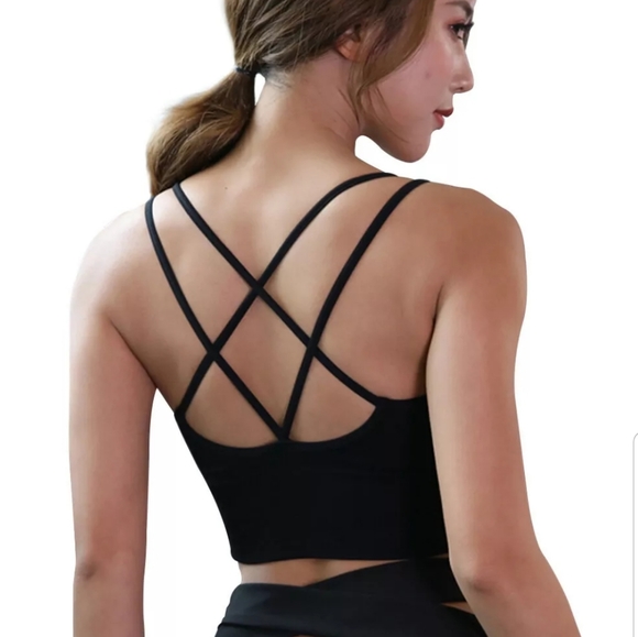 Black workout top/yoga bra/sexy top/backless/hot - Picture 2 of 8